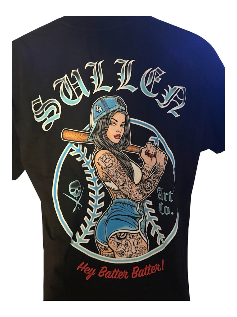 Sullen Art Co. Hey Batter Batter Tattoo Baseball Graphic T-Shirt Black Size Larg